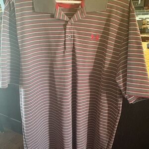 Under Armour Men's Polo Shirt - Gray and Red Stripes